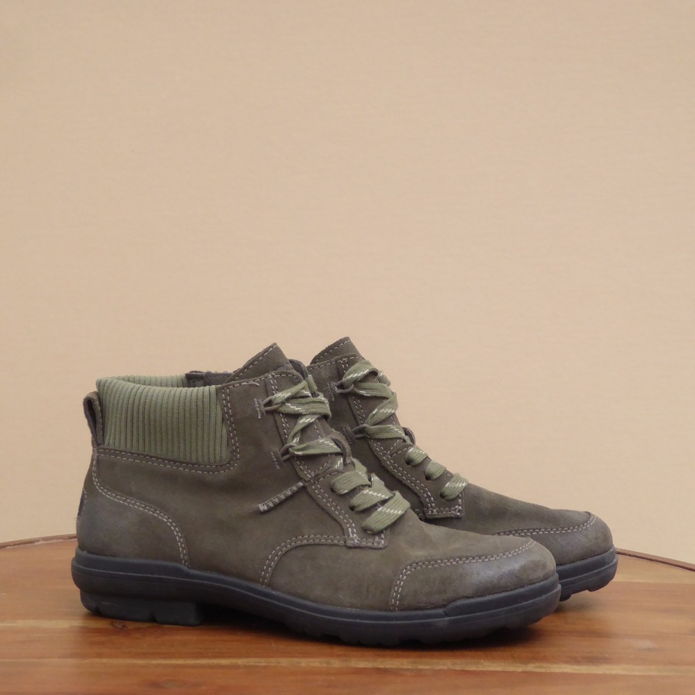 UGG Women Hapsburg Ankle Boots Olive Green Suede Ribbed Knit Cuff Lace Up 9.5